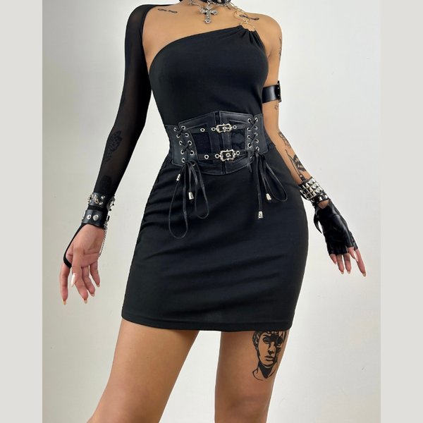 One shoulder o ring backless mini dress