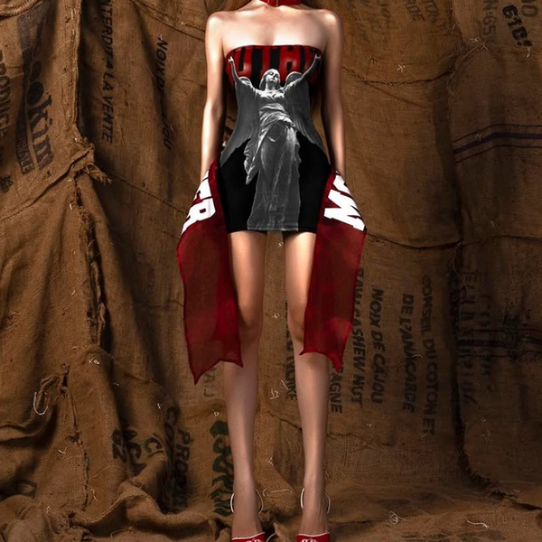 Letter print backless tube mini dress