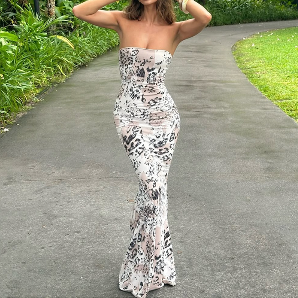 Leopard print backless tube maxi dress