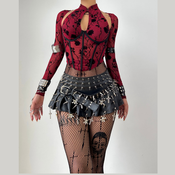 Long sleeve halter corset hollow out top
