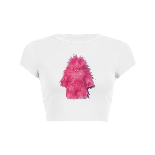 Pink Fuzzy Monster Crop Top Baby Tee