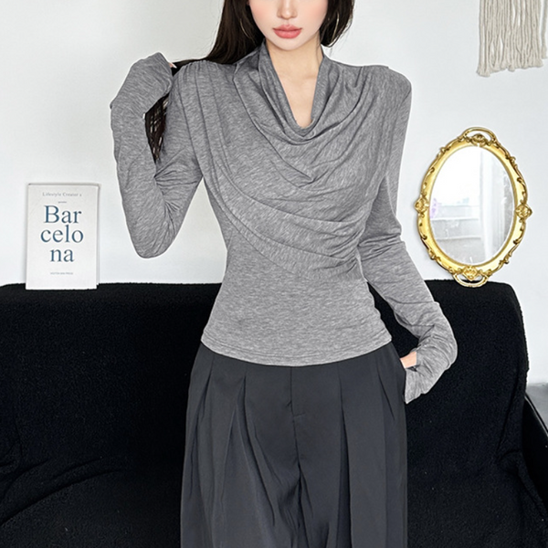 Cowl neck long sleeve solid top