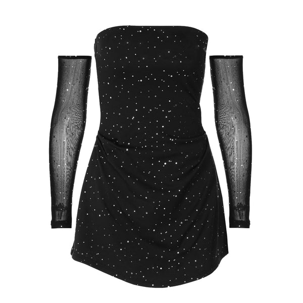 Glitter gloves solid tube mini dress