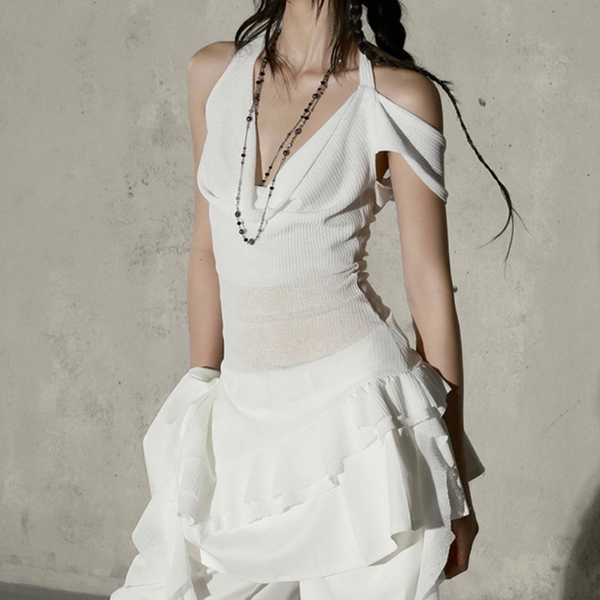 Irregular cowl neck ruffle solid top