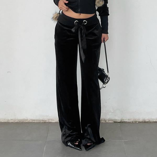 Velvet self tie solid straight leg pant