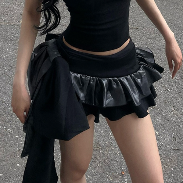 Ruffle irregular A line ruched mini skirt