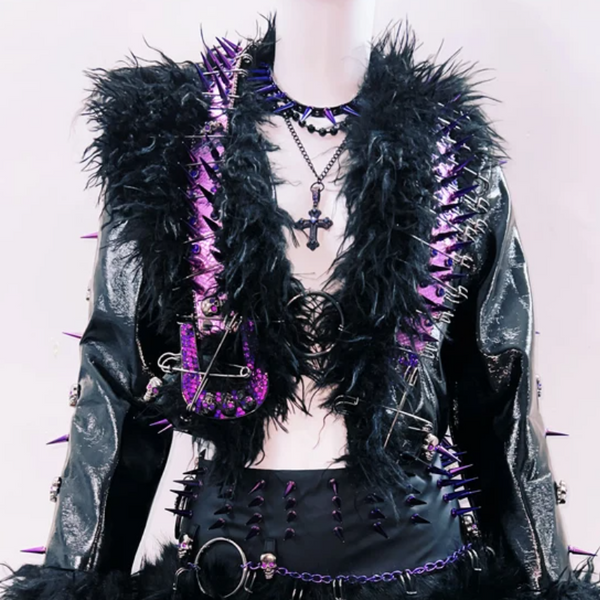 Fluffy long sleeve rivet applique o ring top