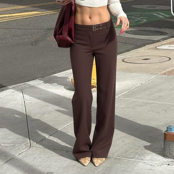 Low rise solid straight leg pant