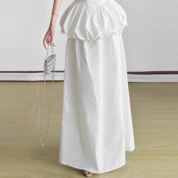 Ruched irregular solid maxi skirt