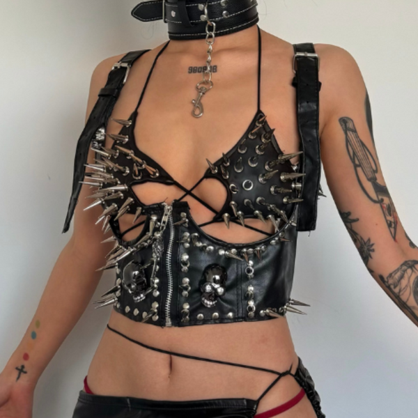 Halter self tie rivet backless crop top