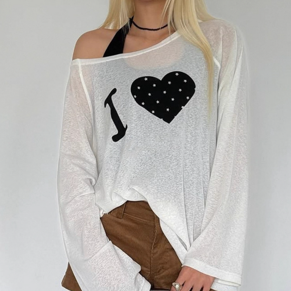 Irregular long sleeve polka dot heart pattern top