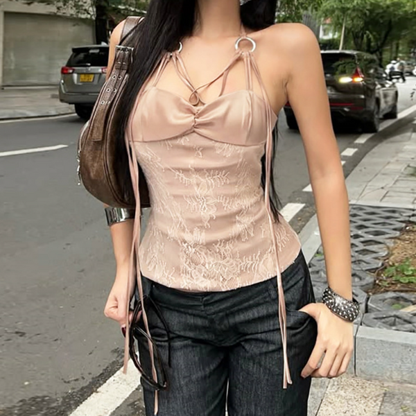 Halter o ring backless hollow out top