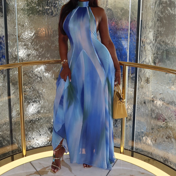 Gradient high neck sleeveless maxi dress