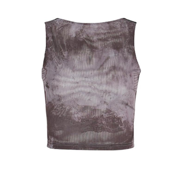 Lace hem tie dye backless contrast top