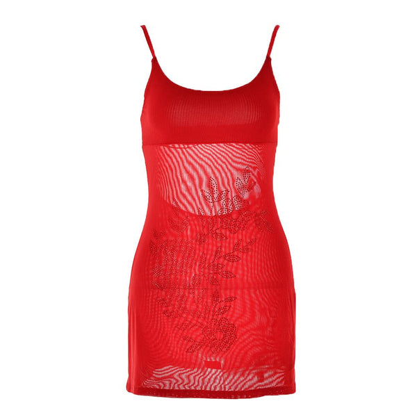 Beaded pattern u neck backless cami mini dress