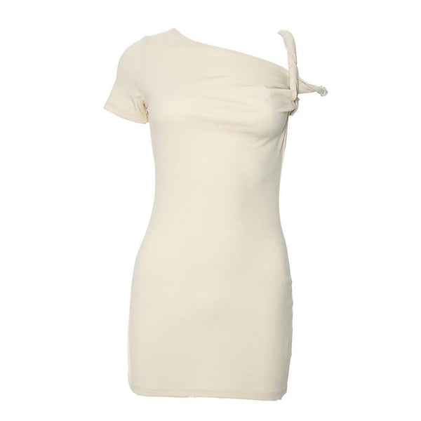 Short sleeve one shoulder ruched solid mini dress