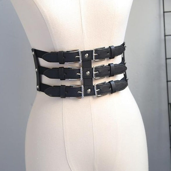 Rivet adjustable layered buckle corset