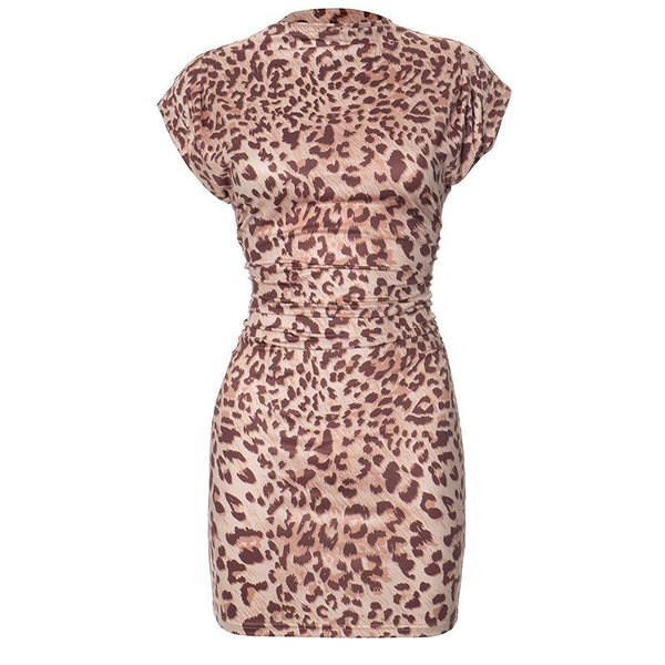 Short sleeve leopard print ruched mini dress