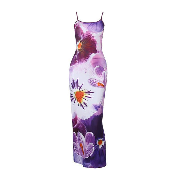 U neck flower print cami maxi dress