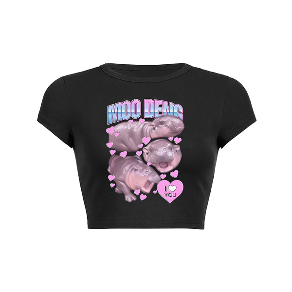 Hippo Love Moo Deng Crop Top Baby Tee