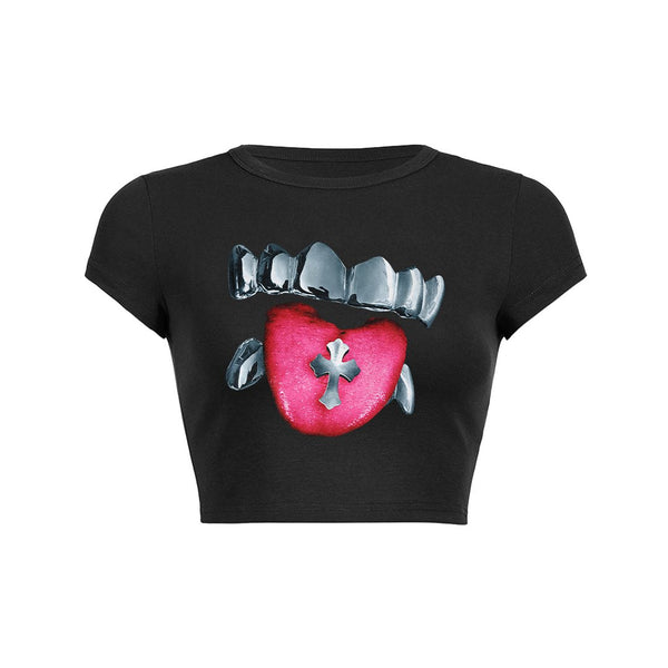 Cross Tongue Crop Top Baby Tee