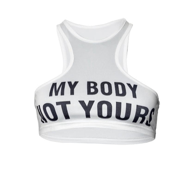 Sleeveless crewneck letter print crop top