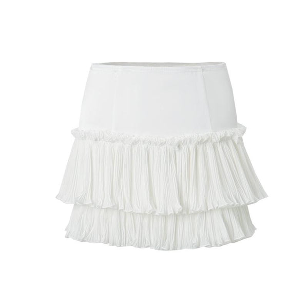 Ruched ruffle zip-up A line solid mini skirt