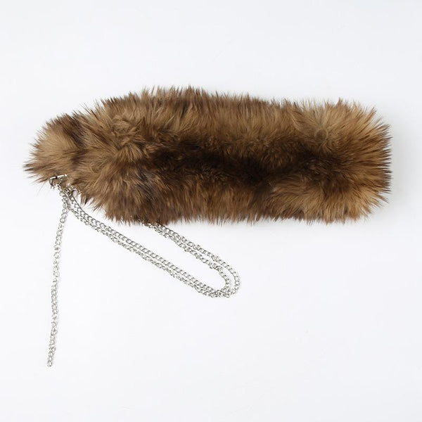 Metal chain fluffy brown decor belt