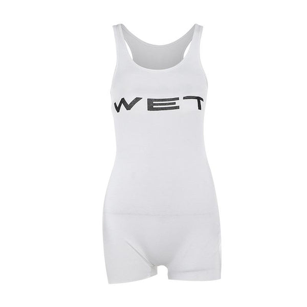 U neck "WET" print contrast sleeveless romper