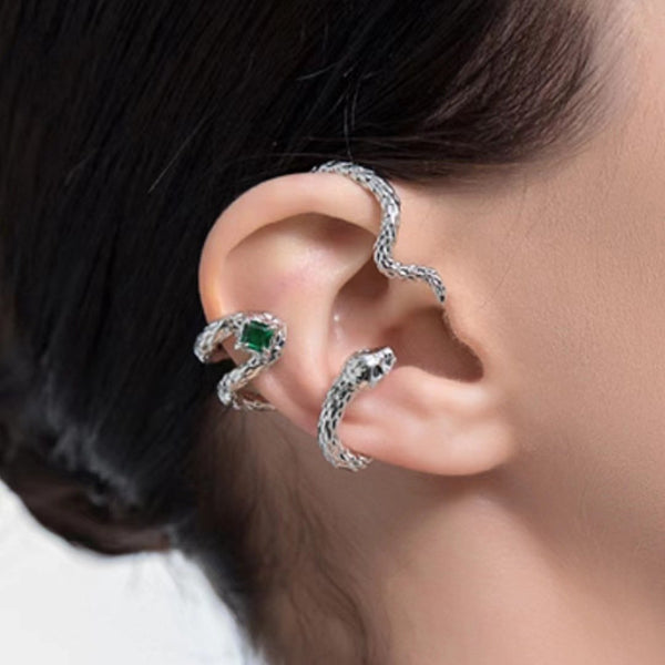 Green rhinestone snake shaped earring