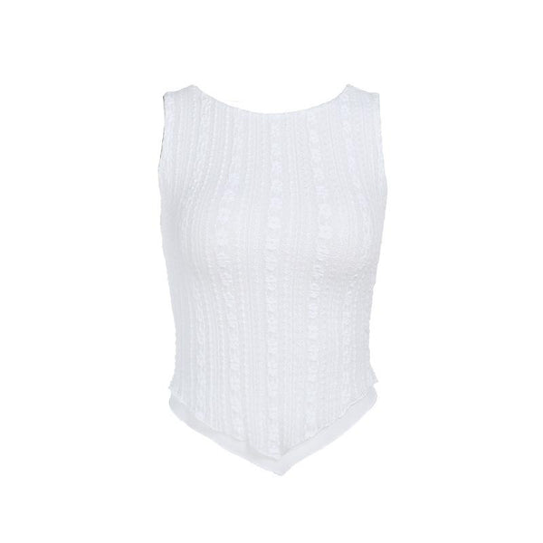 Crewneck textured ruffle solid tank top