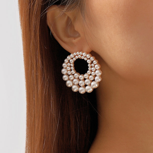 Faux pearl layered stud earrings