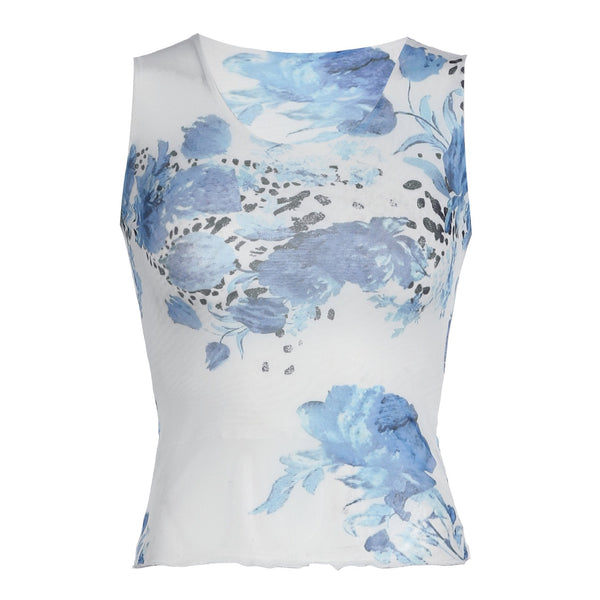 U neck sleeveless flower print top