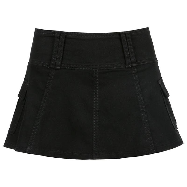 Denim pleated zip-up mini skirt