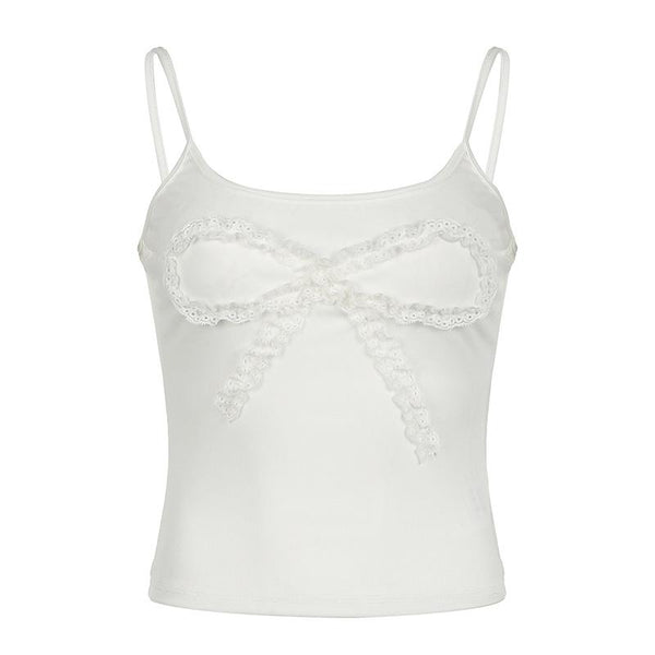 Lace hem bowknot pattern solid cami top