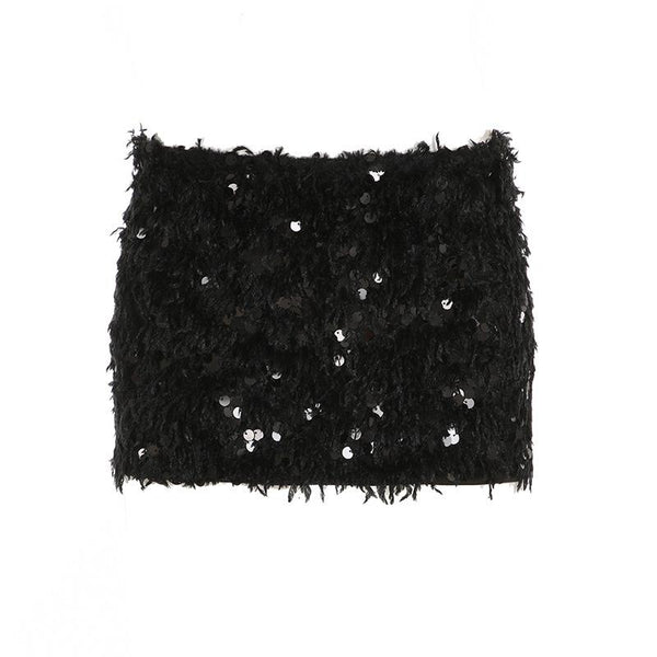 Glitter fluffy contrast mini skirt