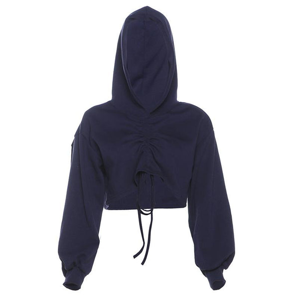 Hoodie long sleeve drawstring crop top