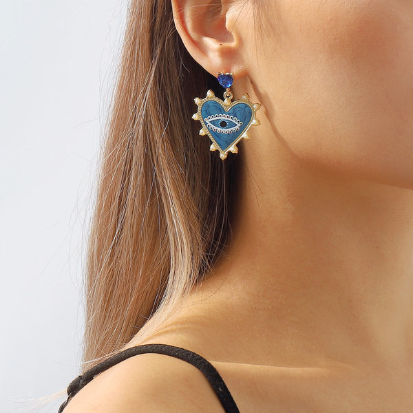 Rhinestone heart pendant stud earrings