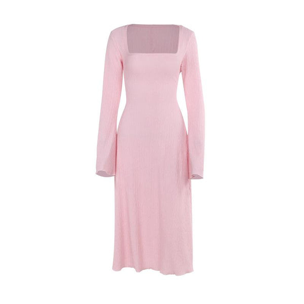 Long sleeve square neck textured midi dress