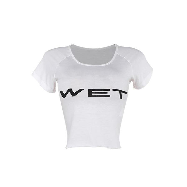 Short sleeve “WET” ruffle u neck top