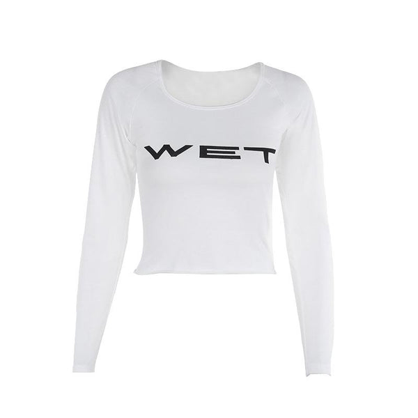 Long sleeve “WET” print u neck top