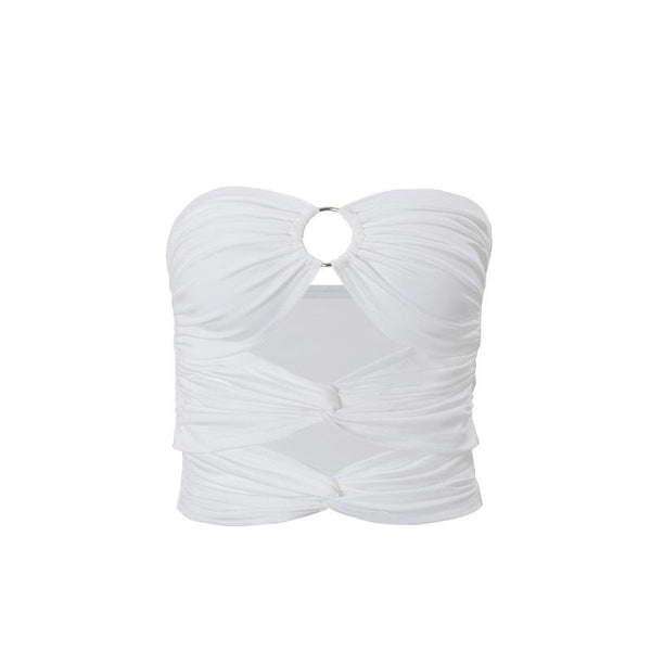 Hollow out o ring ruched tube top