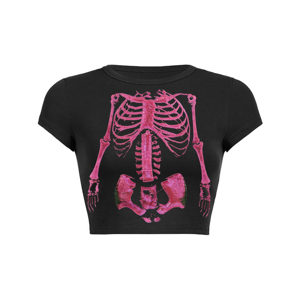 Neon Skeleton Crop Top Baby Tee