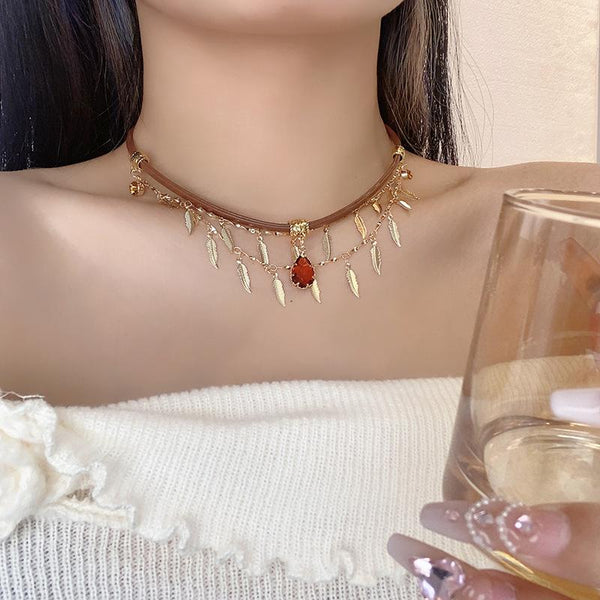 Rhinestone layered chain choker necklace
