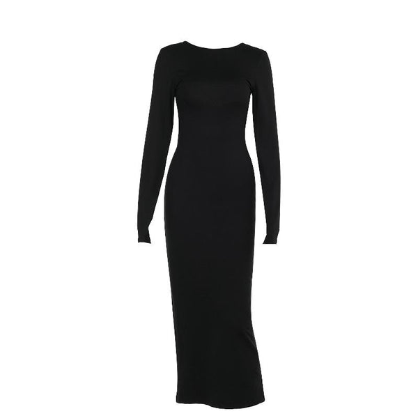 Long sleeve crewneck butterfly applique slit midi dress