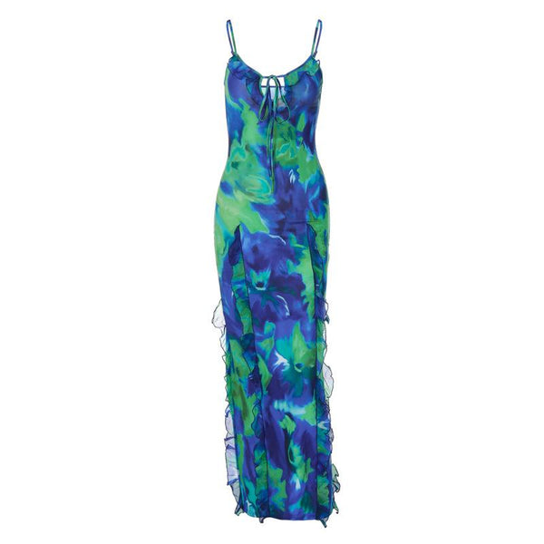 Tie dye ruffle cami maxi dress