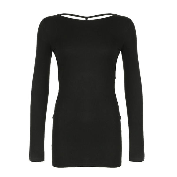 Long sleeve hollow out backless mini dress