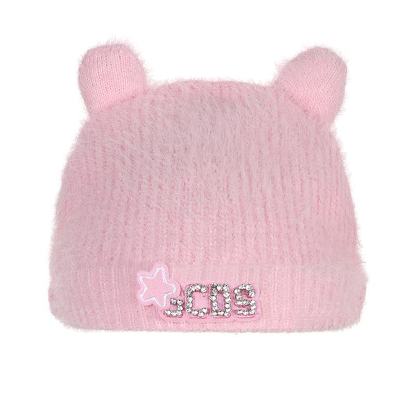 Fluffy beaded star applique hat