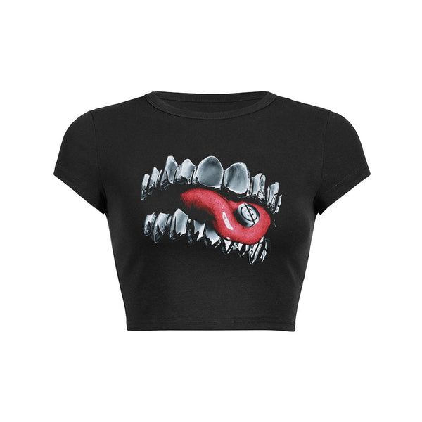 Fanged Tongue Crop Top Baby Tee