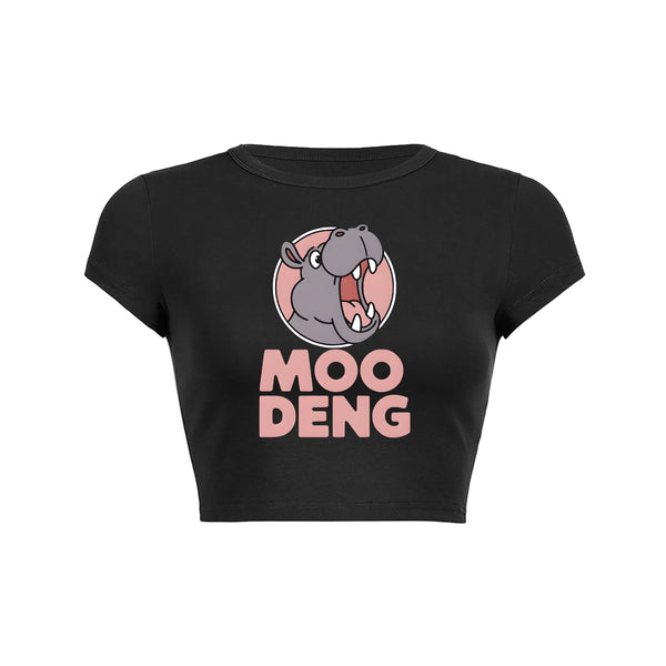 Hippo Shout Moo Deng Crop Top Baby Tee